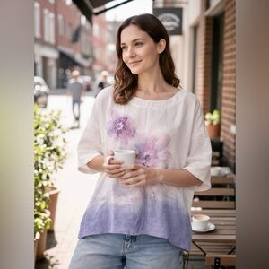 Women’s Purejill linen Floral Print Women's Top size medium